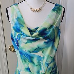 SIGNATURE BY ROBBIE BEE BRAND WOMEN'S BLUE AND GREEN FLORAL DRESS SIZE 10